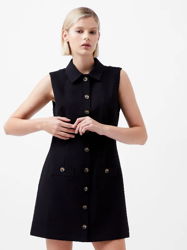 Azra Twill Sleeveless Button Mini Dress