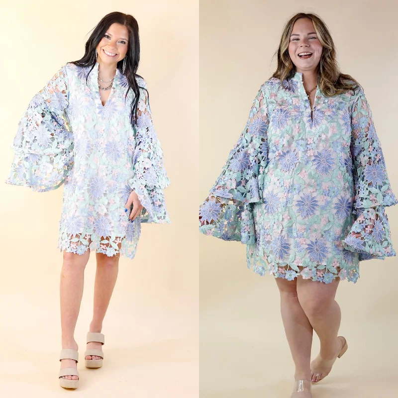 BuddyLove | Gayle Long Sleeve Mini Dress in Bellflower (Blue, Mint Green and Pink)