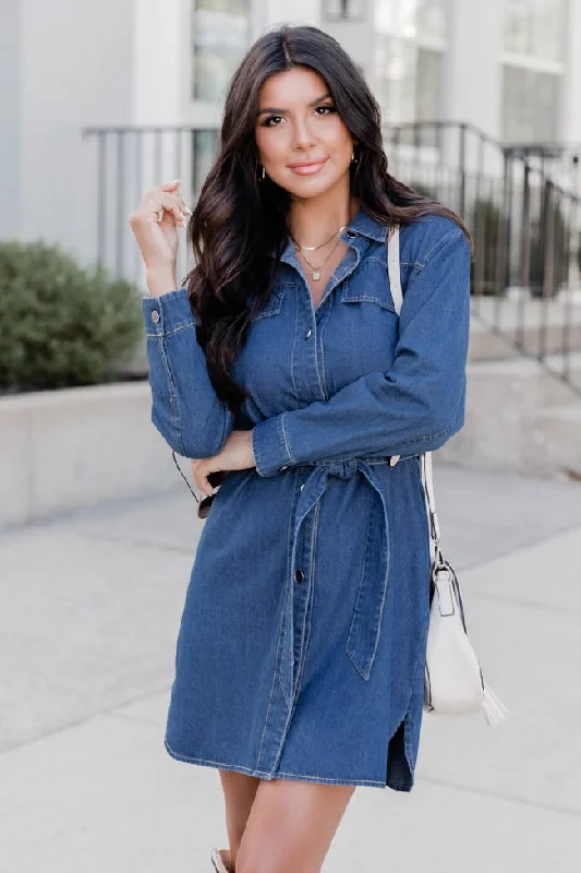 A Great Start Denim Long Sleeve Belted Mini Dress FINAL SALE