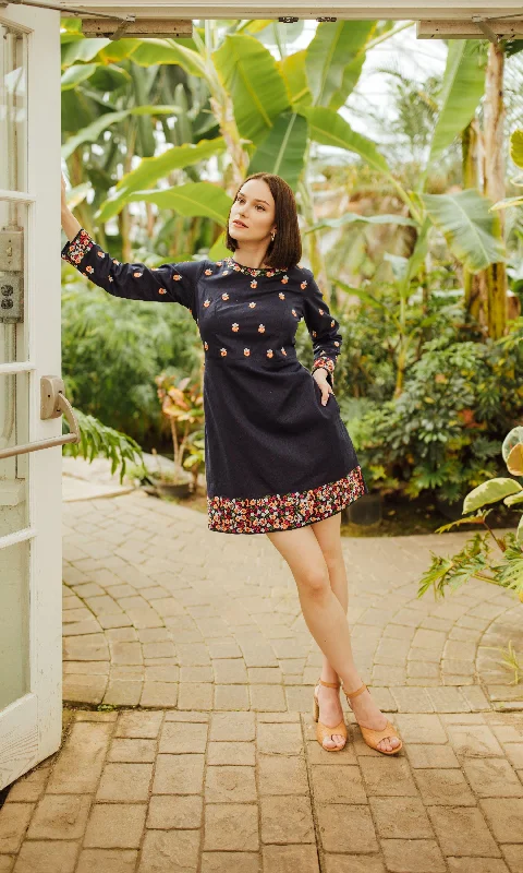 D1101 Full Sleeves Mini Dress with Embroidery