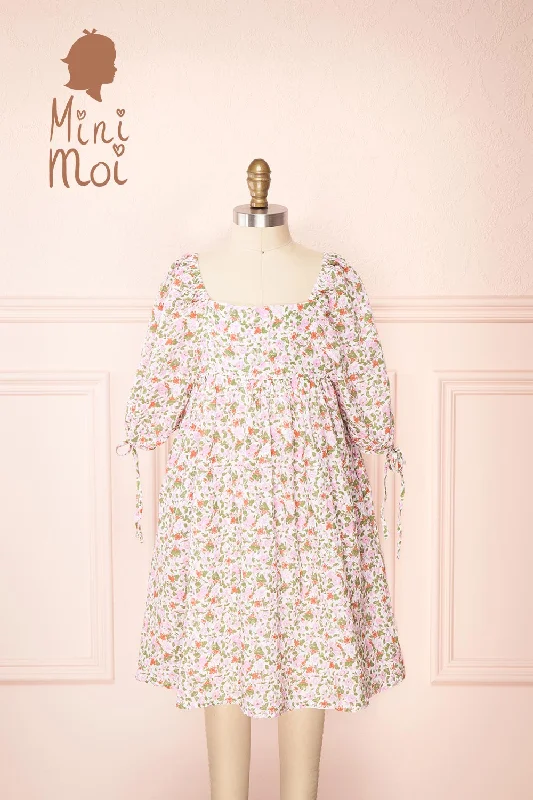 Kalla Mini | Pink 3/4 Puffy Sleeve Short Floral Dress