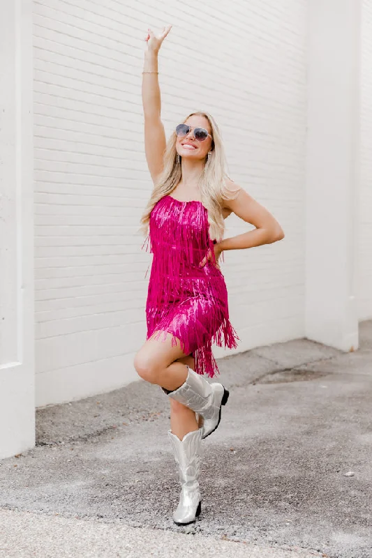 Just Ask Me Pink Sequin Fringe Tank Mini Dress FINAL SALE