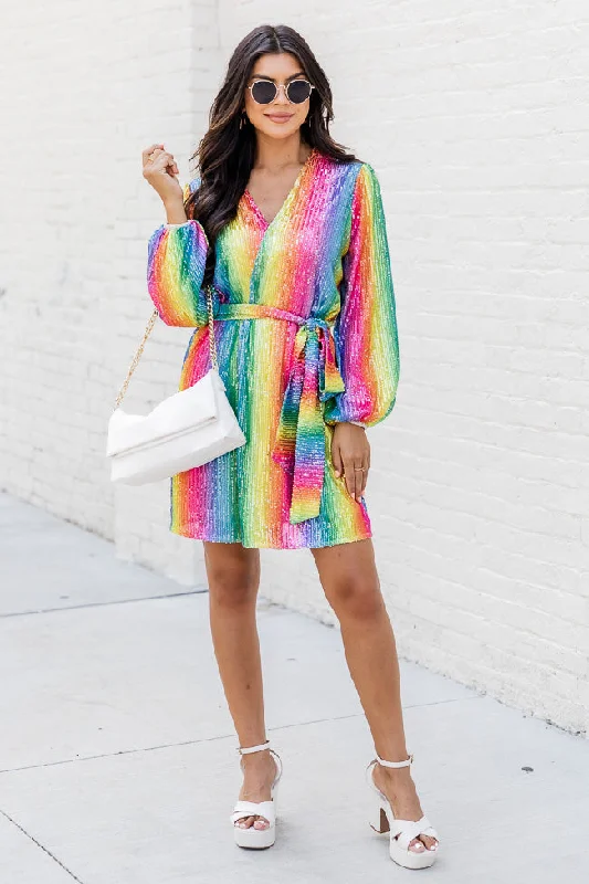 Light Up My World Rainbow Striped Sequin Mini Dress FINAL SALE