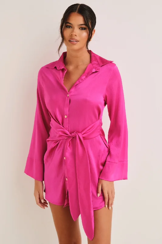 Roma Tie Front Mini Dress Fuchsia