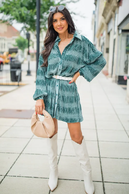 What It Does To Me Teal Textured Long Sleeve Mini Dress