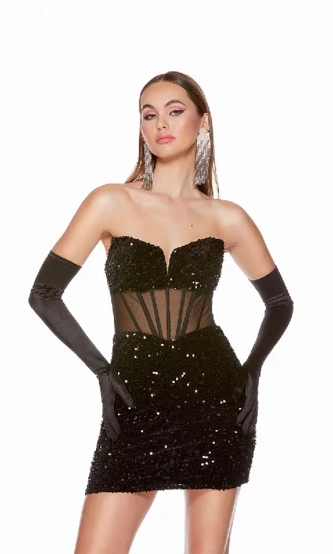 ALYCE Paris 4792 Strapless Sequin Mini Dress with Corset Bodice - Dragonfly, Raspberry or Midnight