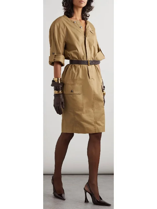 Belted Cotton-Twill Safari Mini Dress