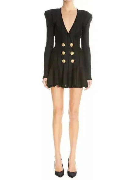 Black A-Line Knit Mini Dress