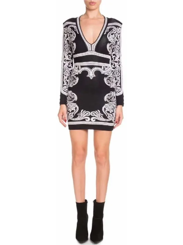 Black and White Baroque Stretch Mini Dress