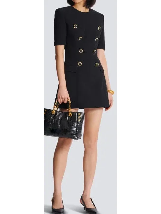 Black Crepe Eight-Button Mini Dress