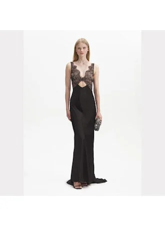 BLACK LACE SATIN MAXI DRESS