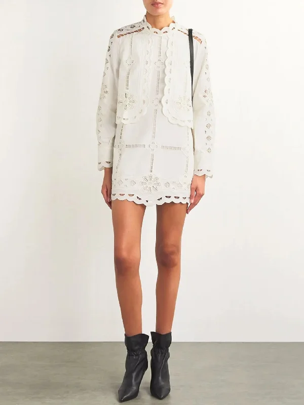 Broderie Anglaise Eyelet Long-Sleeve Mini Dress