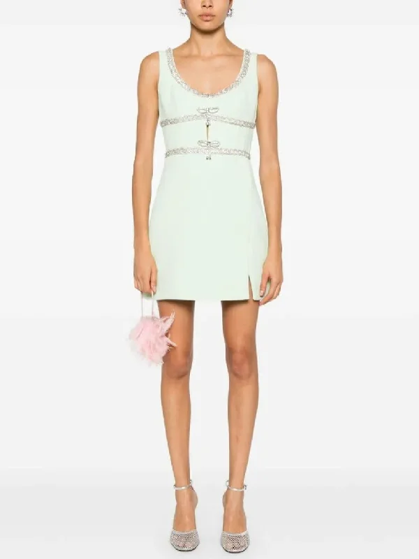 Crystal Bow Embellished Mint Green Mini Dress