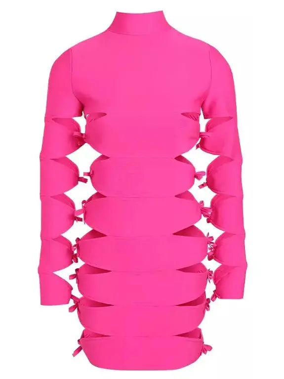 Cutout Bow-Embellished Mini Dress, Pink