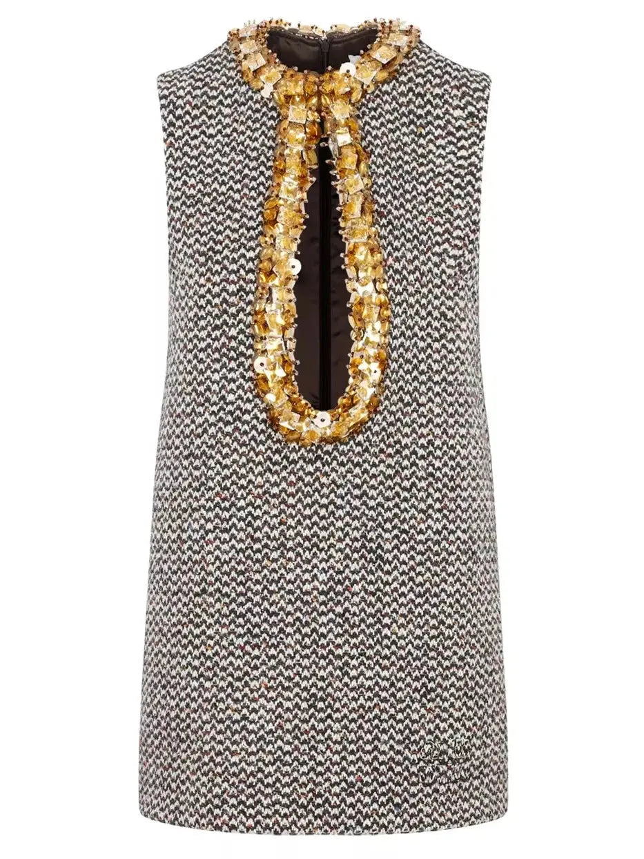 Embellished Boucle-Tweed Sleeveless Mini Dress