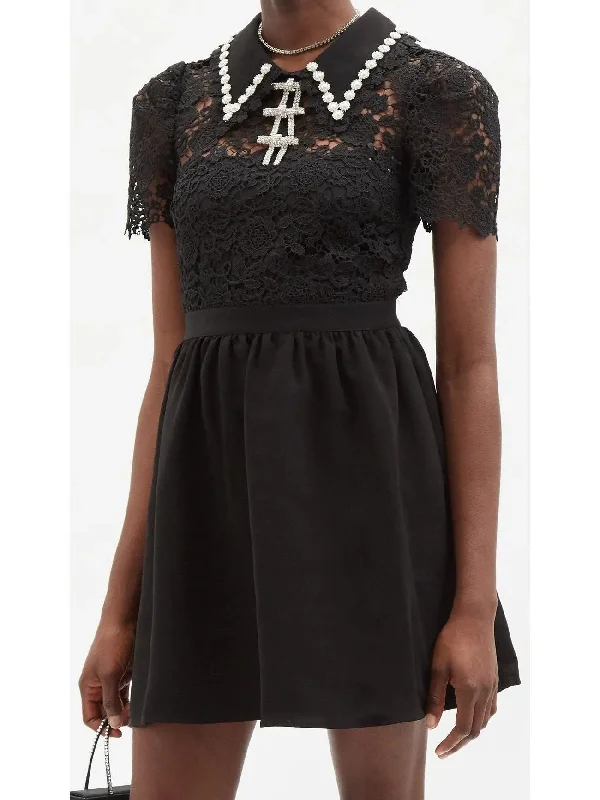 Embellished Guipure Lace Mini Dress