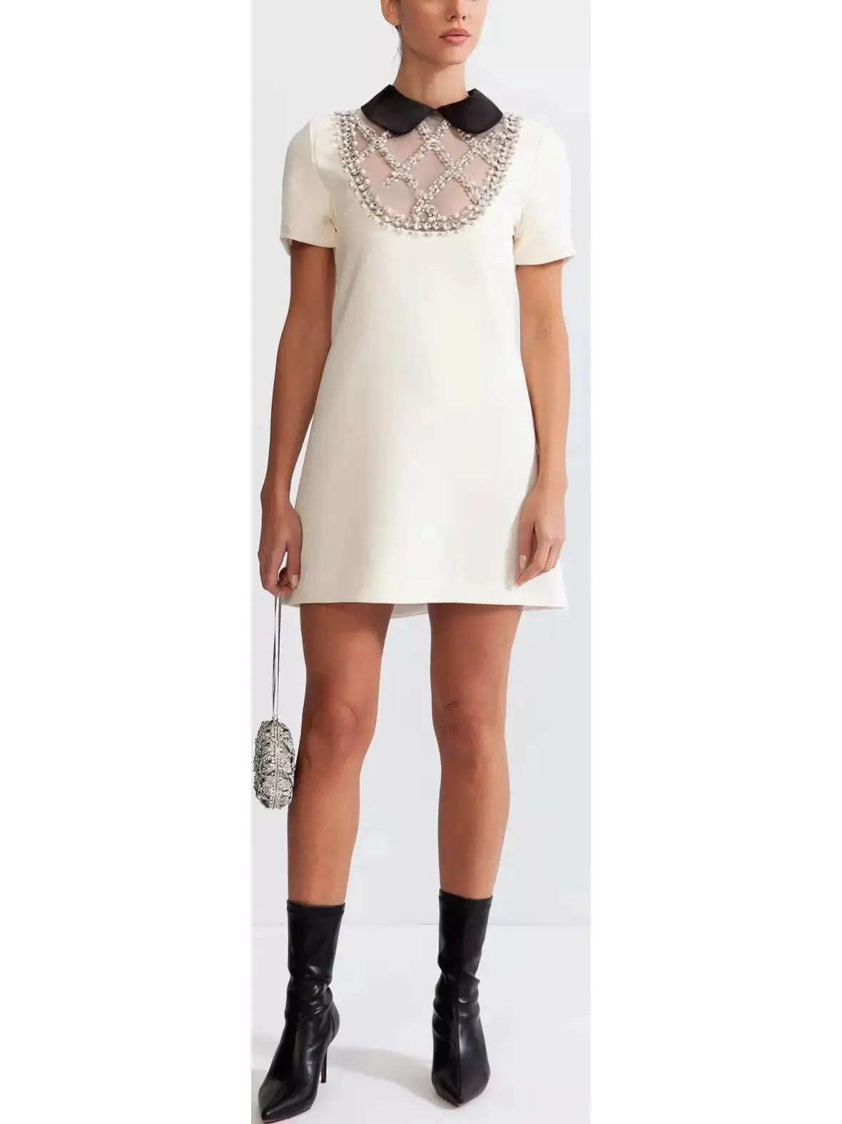 Embellished-Lattice Mini Dress