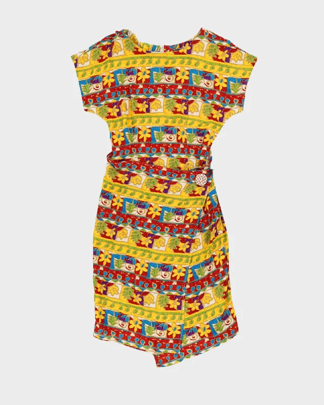 00s Yellow Patterned Midi Dress - XS