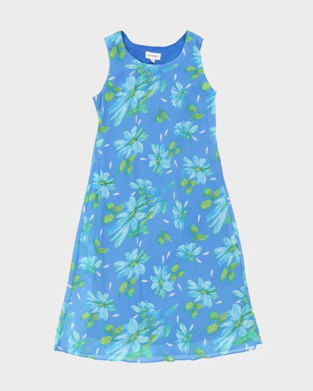 Blue Floral Midi Dress - L