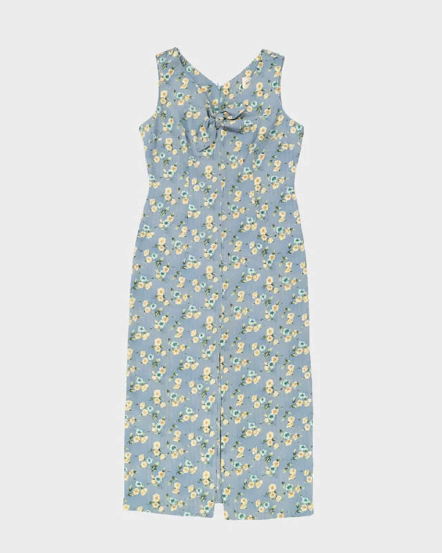 Blue With Yellow Flowers Maxi Dress - L