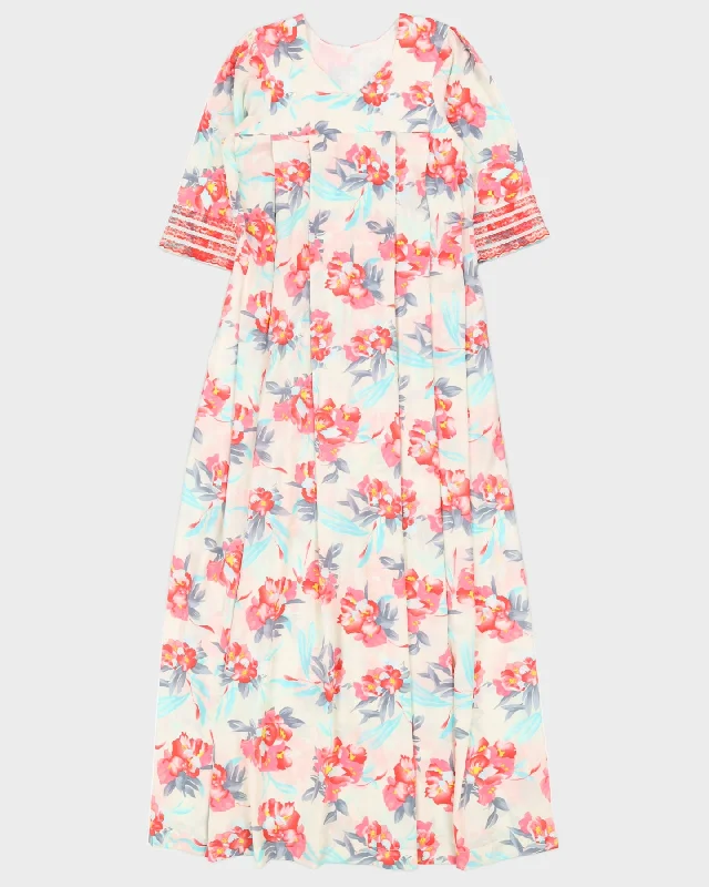 Pink Floral Pleated Maxi Dress - S