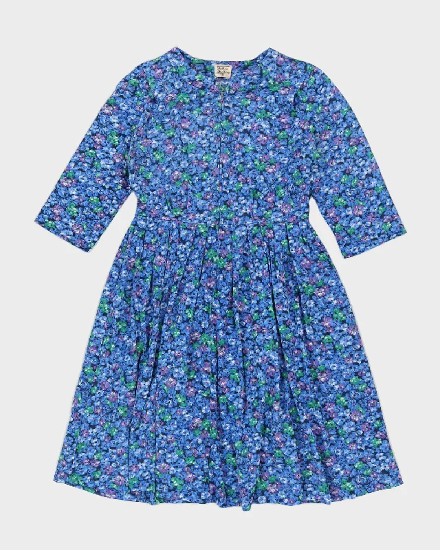 Vintage 1970s Blue Floral Dress - M