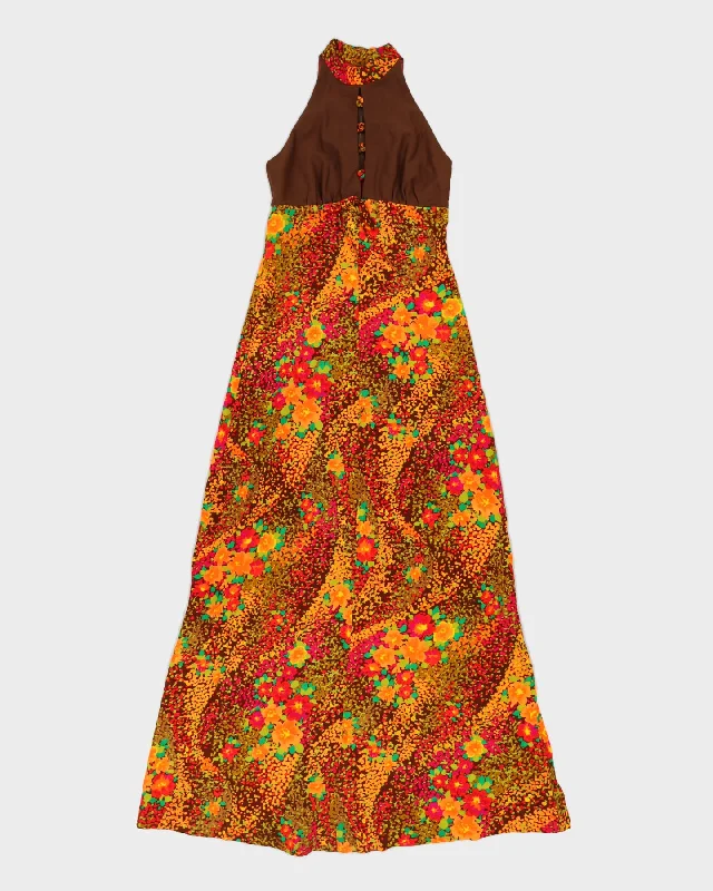 Vintage 1970s Orange Patterned Maxi Dress - S