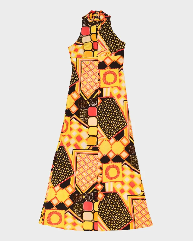 Vintage 1970s Orange Patterned Maxi Dress - XS