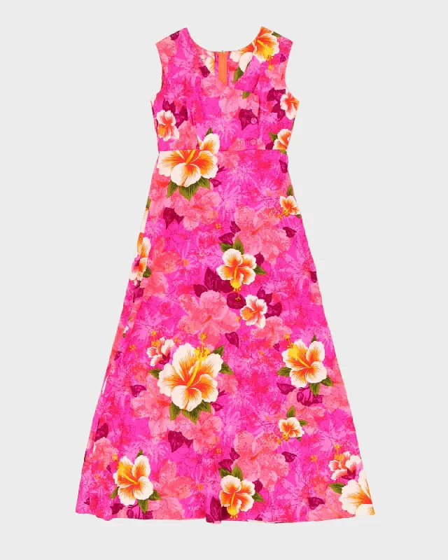 Vintage 1970s Pink Hawaiian Maxi Dress - S