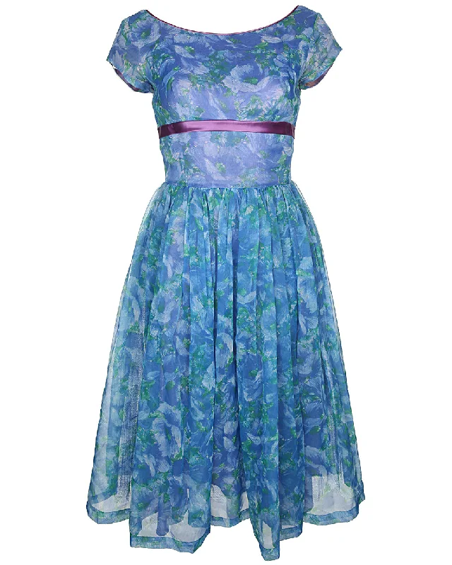 Vintage 50's Blue Midi Dress - S