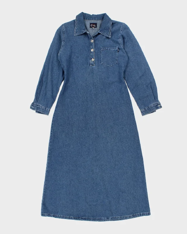 Vintage Long Sleeve Denim Maxi Dress - M