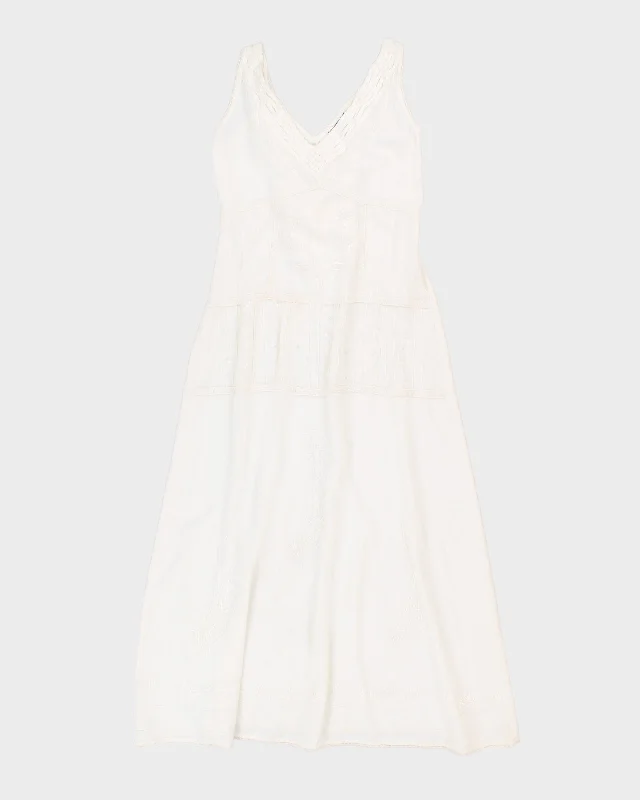 Vintage White Embroidered Maxi Dress - S