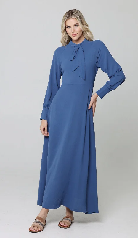 Ayza Modest Long Maxi Dress - Denim Blue