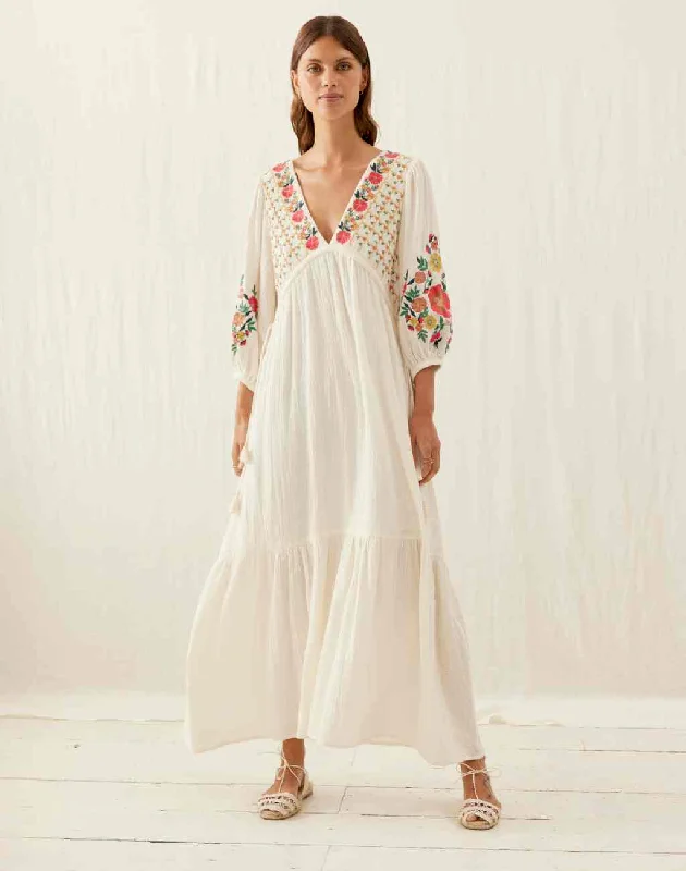 Bali Maxi Dress with Colorful Embroidery