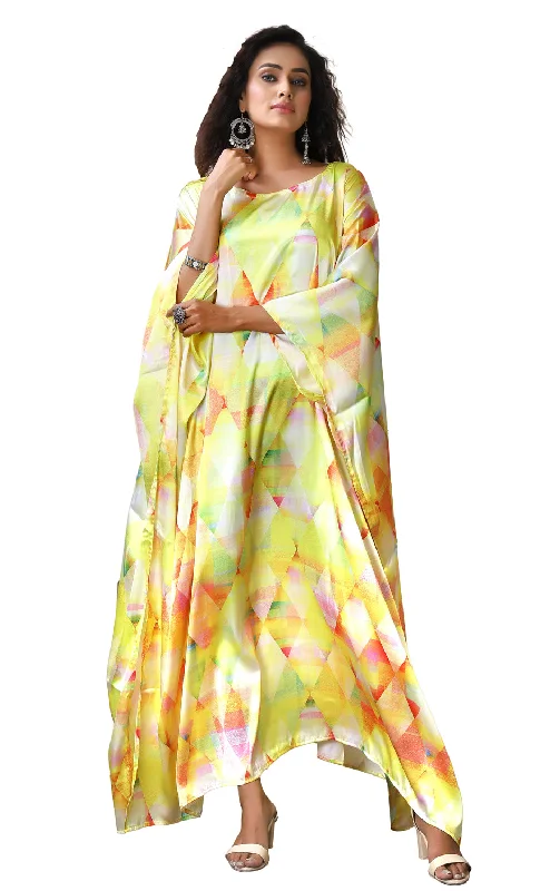 Beach kaftan Yellow Geometric print silk kaftan maxi dress caftan petite