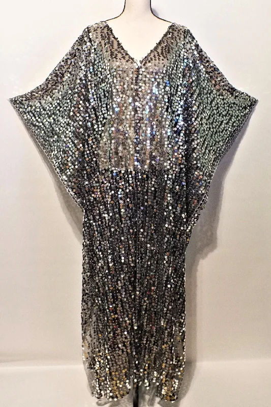 Festival Black Silver Sequin Maxi Dress Caftan Dress