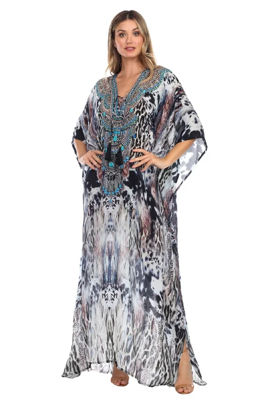 Bohemian Clouded Leopard Long Caftan Maxi Dress