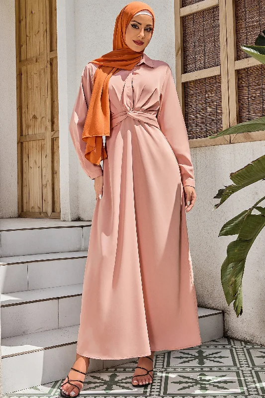 Dusty Pink Criss Cross Button Down Maxi Dress-CLEARANCE