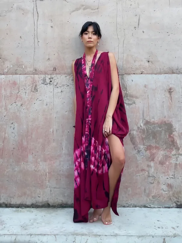 Fara Kaftan Maxi Dress - Red Tie dye