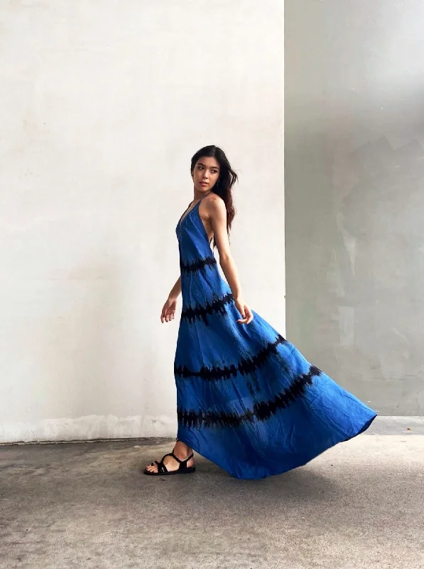 Flamingo Tie Dye Maxi Dress - Blue