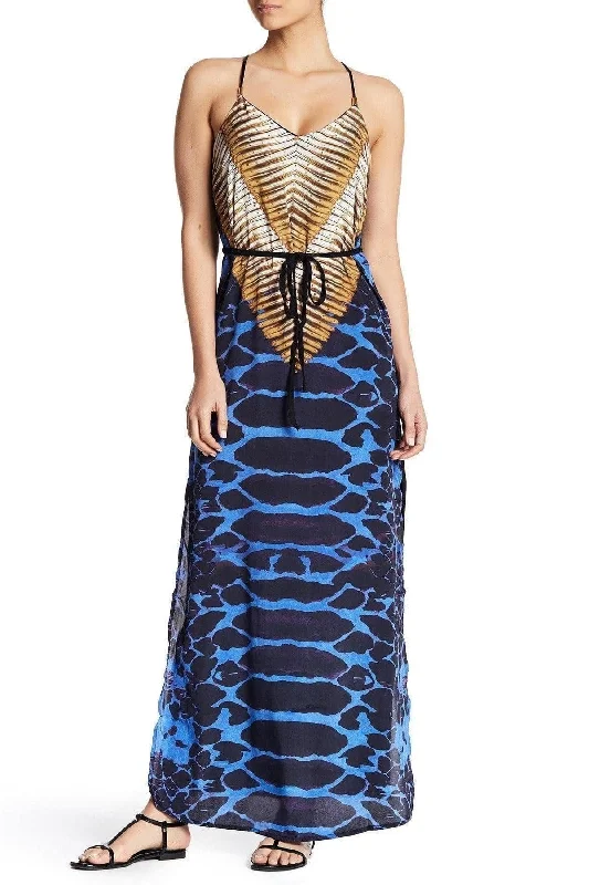 Printed T Back Maxi Dress with Front Pockets