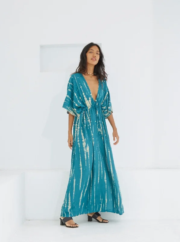 Goddess Tie Dye Kaftan Maxi Dress - Teal