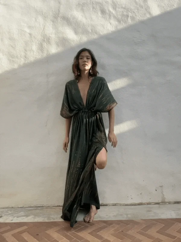 Goddess Tie Dye Kaftan Maxi Dress - Dark Green