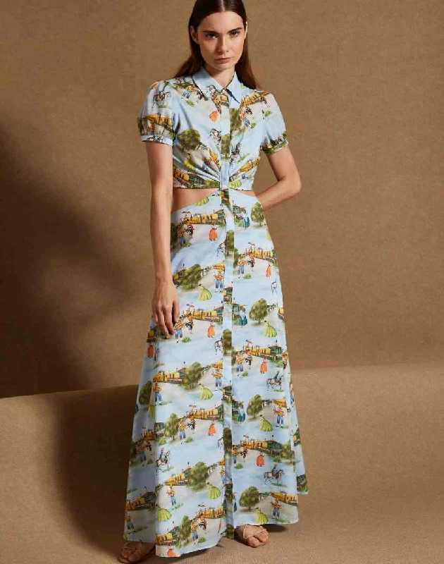 Limeña Maxi Dress with Waist and Back Cutout in the Lima Print