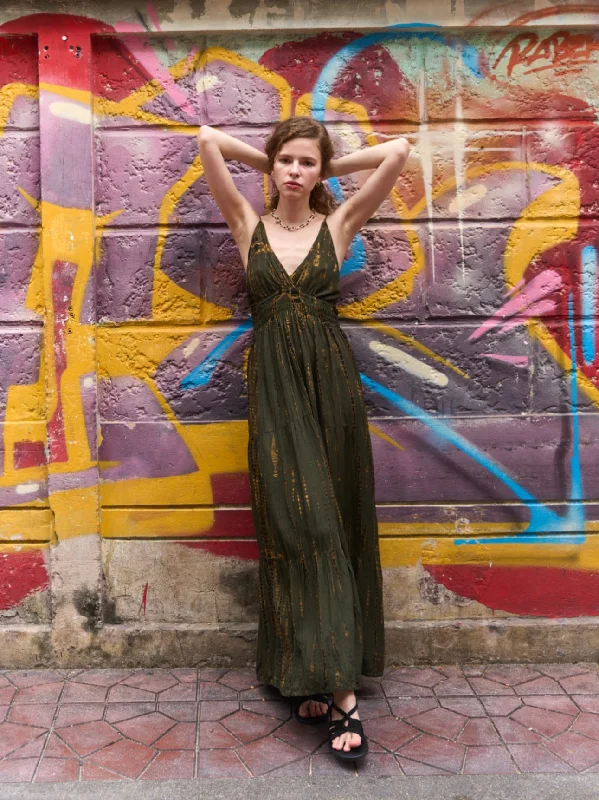 Lisa Tie dye Smocked Maxi Dress - Green