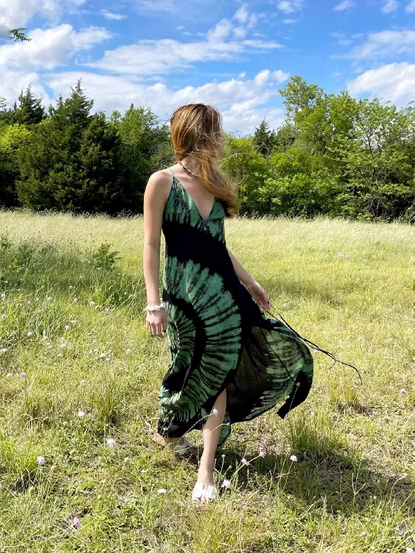 Lulu Tie Dye Slip Maxi Dress - Black/Green