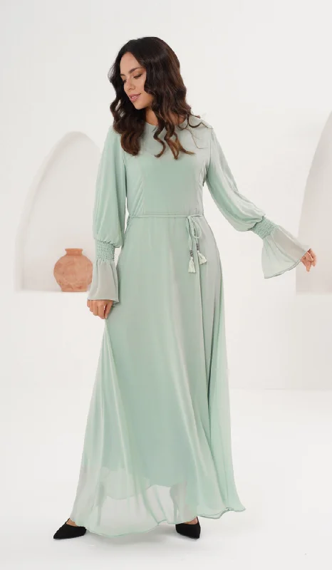 Merve Modest Long Chiffon Maxi Dress - Seafoam - Final Sale