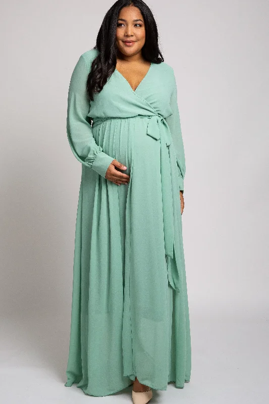 Mint Green Chiffon Maternity Plus Maxi Dress