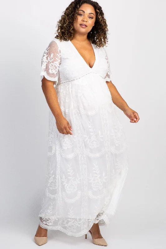 PinkBlush White Lace Mesh Overlay Plus Maternity Maxi Dress