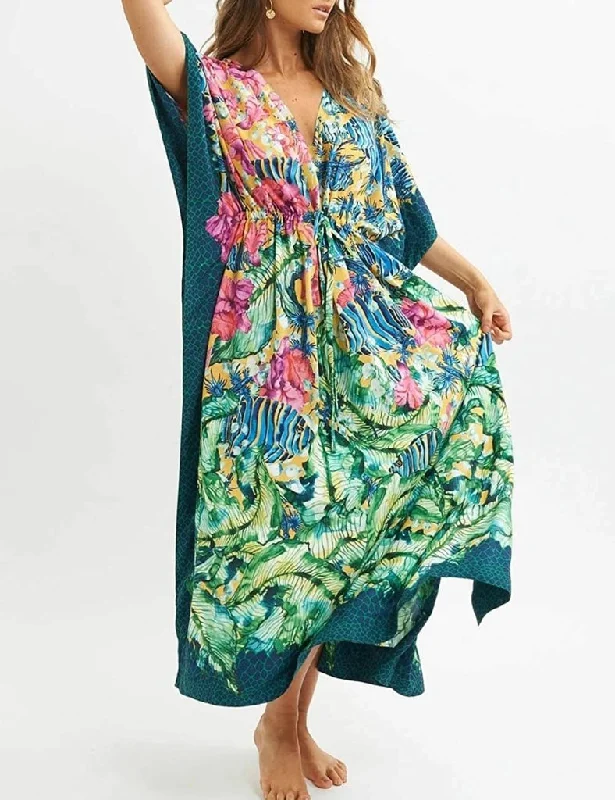 Print Kaftan Floral Summer Maxi Dress